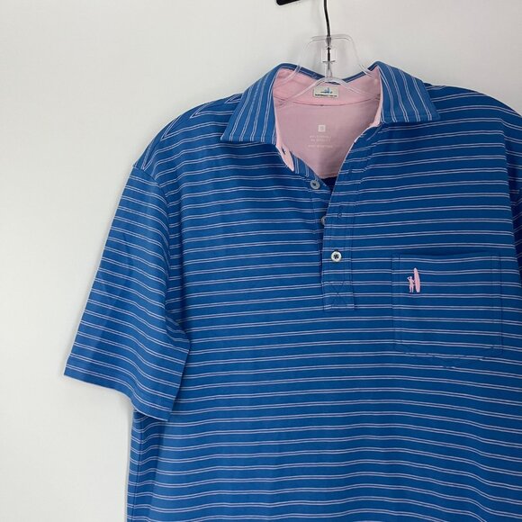 Johnnie O Hangin Out Blue Pink Striped Performance Polo Shirt Small Cotton - Picture 2 of 8